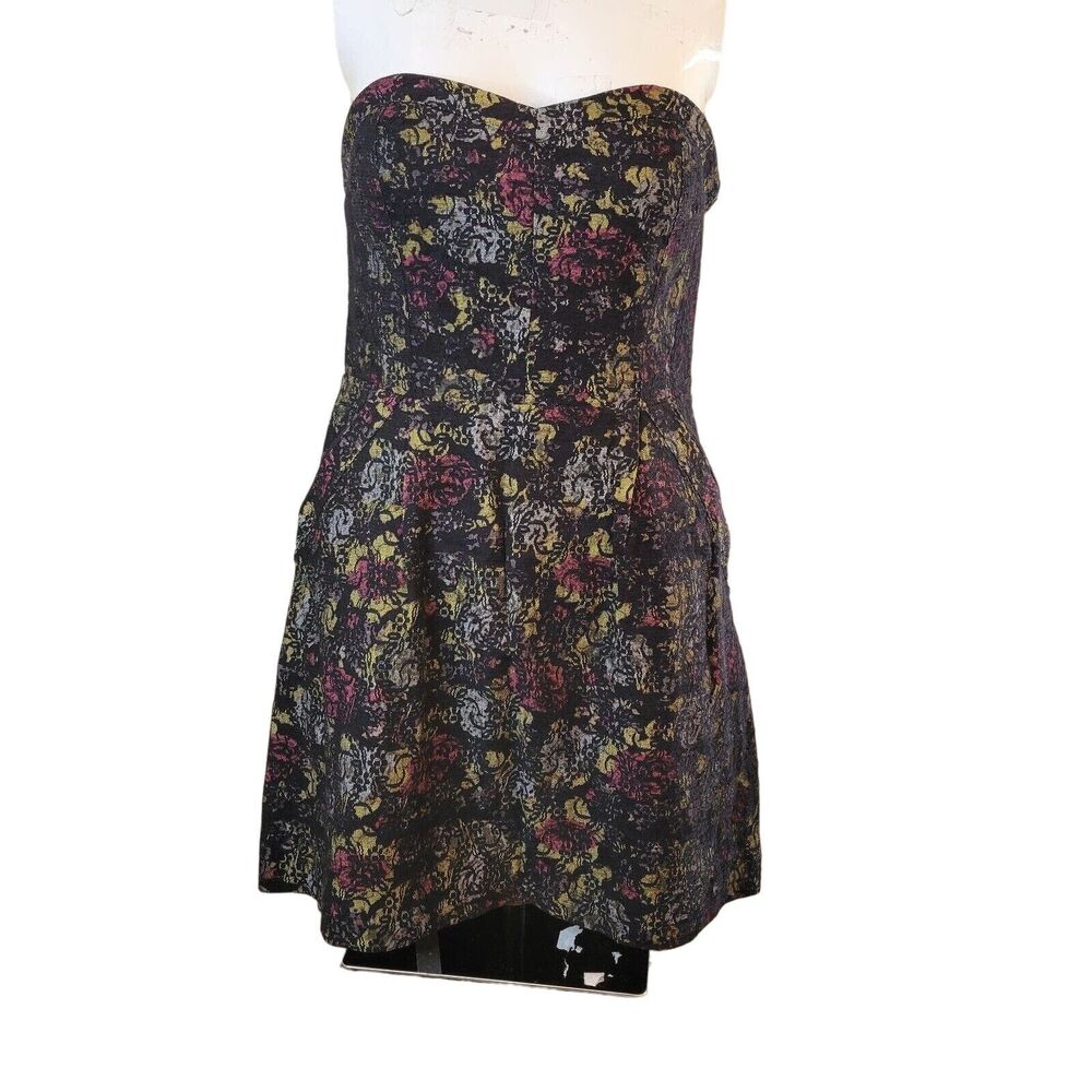 Free People size 6 dress women ribbed stretch pockets lining wire flower zip